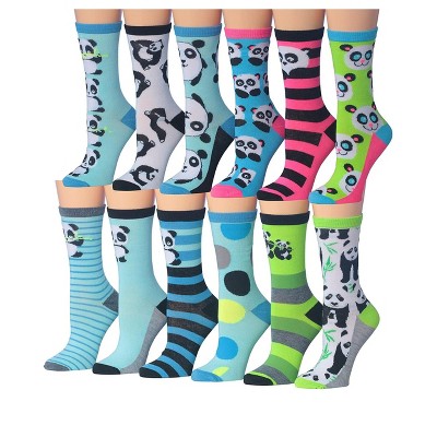 Tipi Toe Women's 12-Pairs Value Pack Lightweight Panda Bear Winter Novelty Animal Striped Patterned Crew Socks