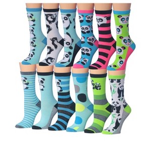 Tipi Toe Women's 12-Pairs Value Pack Lightweight Panda Bear Winter Novelty Animal Striped Patterned Crew Socks - 1 of 1