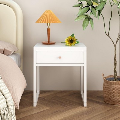 INFURNIC Nightstands Modern Minimalist White Nightstand with Drawer and Wood Knob for Bedroom Storage, White, 19.69"*17.72"*22.5"