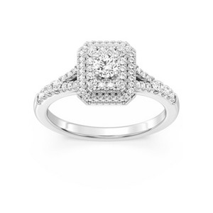 GILDED 1/2 CTTW Lab Grown Diamond Square Engagement Ring in Sterling Silver, Size 7 - 1 of 4