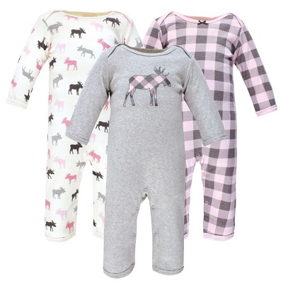 Image of Hudson Baby Infant Girl Cotton Coveralls, Pink Moose, 3-6 Months