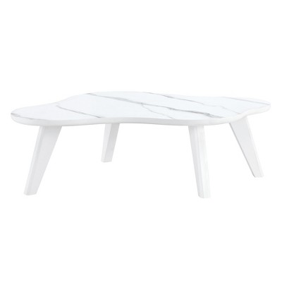 FURNIinspire Coffee Tables Minimalist White Imitation Marble Cloud Shaped MDF with Solid Wood Legs for Dining Living Room, White, 47.2"*34.2"*14"