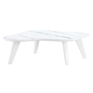 FURNIinspire Coffee Tables Minimalist White Imitation Marble Cloud Shaped MDF with Solid Wood Legs for Dining Living Room, White, 47.2"*34.2"*14" - 1 of 4