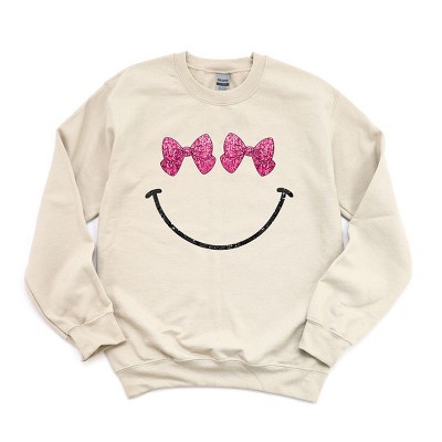 Simply Sage Market Women's Graphic Sweatshirt Bow Eyes Smiley  - M - Dust