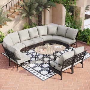 Captiva Designs 10-Seat Half-Moon Curved Outdoor Patio Conversation Set with Coffee Tables - 1 of 4