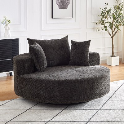 NicBex Couches for Living Room 55''L Chenille Single Swivel Sofa Chair Fluffy Modern Sleeper 360 Degree Swivel Chair with 3 Throw Pillows