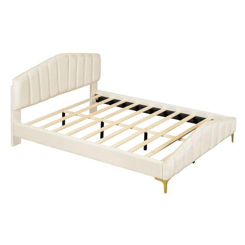 Queen Size Velvet Platform Bed with Stylish Stripe Decorated Bedboard and Elegant Metal Leg - ModernLuxe, 4 of 13