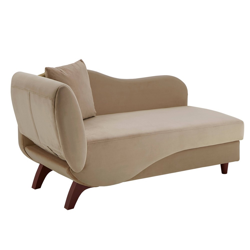 Photos - Chair Gracie Two Toned Dark and Light Functional Chaise with 1 Pillow Beige - Inspire Q: Velvet Upholstery, Storage Space