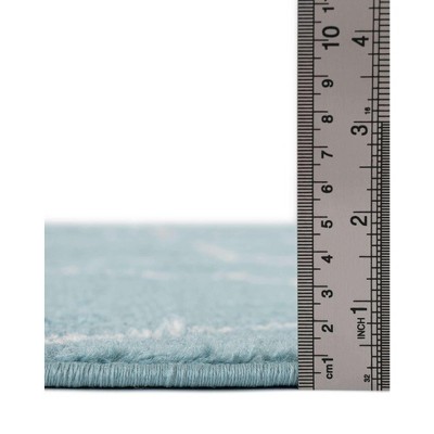 Light Blue Round Synthetic Trellis Easy Care Rug