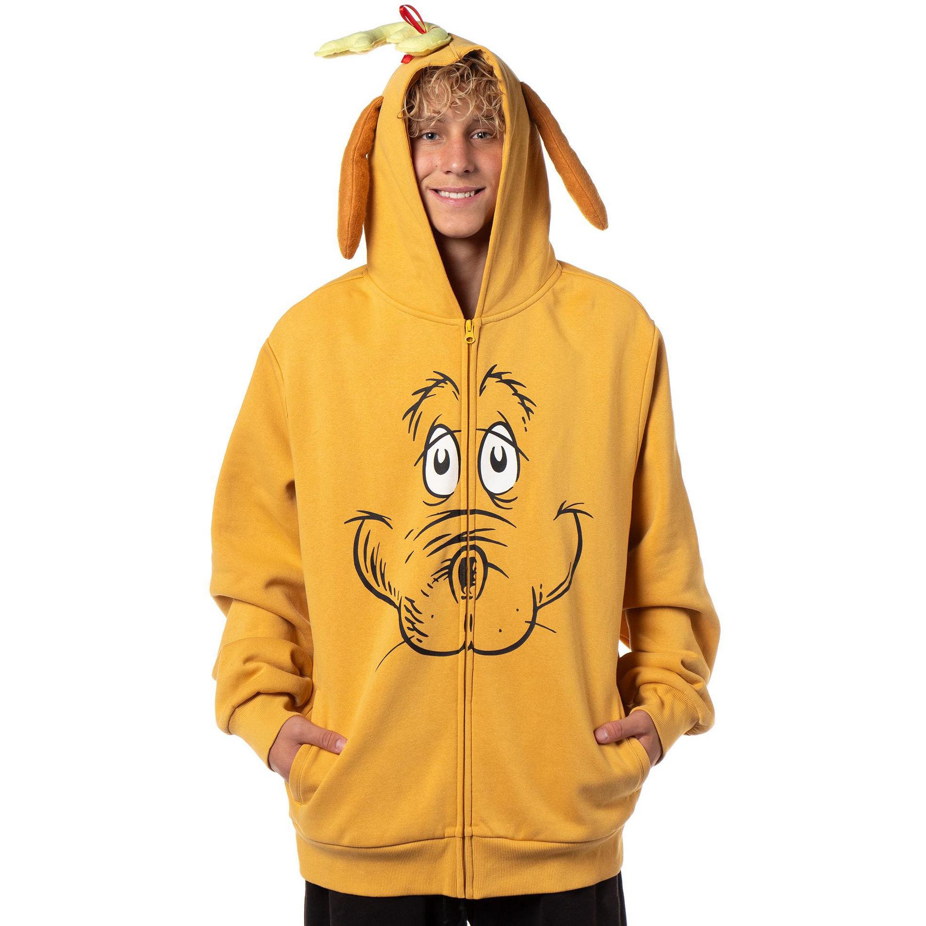 Seven Times Six Dr Seuss Men's The Grinch Max The Dog Face Christmas Zip Up Hoodie Sweatshirt Multicoloured