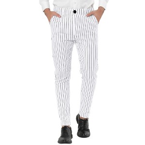 Lars Amadeus Men's Dress Striped Slim Fit Flat Front Business Trousers - 1 of 4
