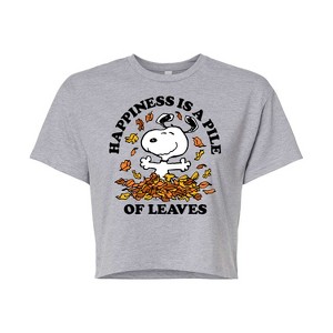Women's - Peanuts - Happiness Is A Pile Of Leaves Cropped Graphic T-Shirt - 1 of 4