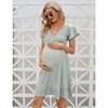 Women's Maternity Smocked Short Sleeve Summer Dress V Neck Boho Ruffle Casual Swing Midi Dress Baby Shower Photoshoot - 4 of 4