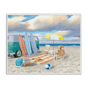 Stupell Industries Summer Beach Scene Retro Van Surfboards Dogs Playing, 14" x 11" - 1 of 4