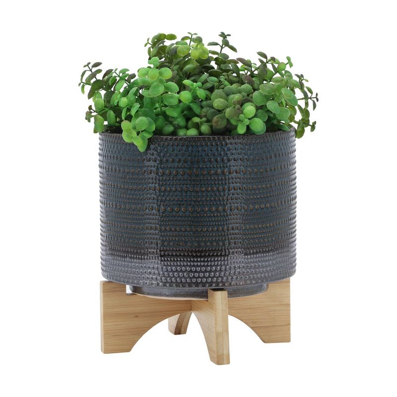 Sagebrook Home Dot Pattern Round Ceramic Planter Pot with Wood Stand, 4 of 9