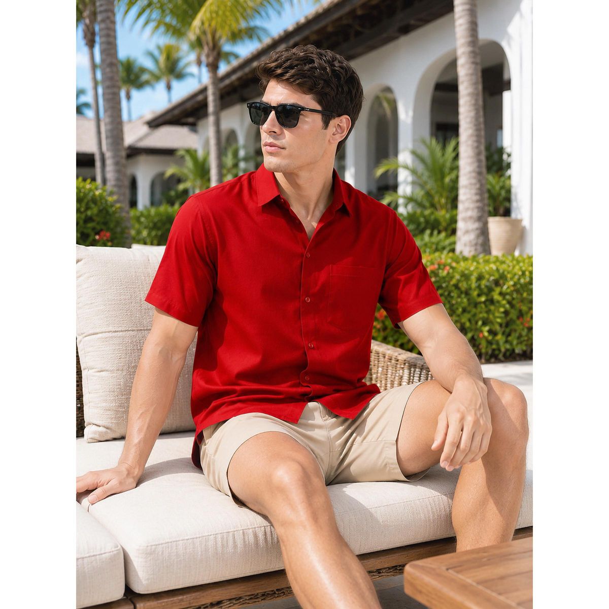 HAPPY BAY Men's Short Sleeve Button Down Casual Collar Camp Summer Beach Shirts Business Dress Shirts Vacation Solid Shirts with Pocket 7XL Red Solid - thumbnail 4