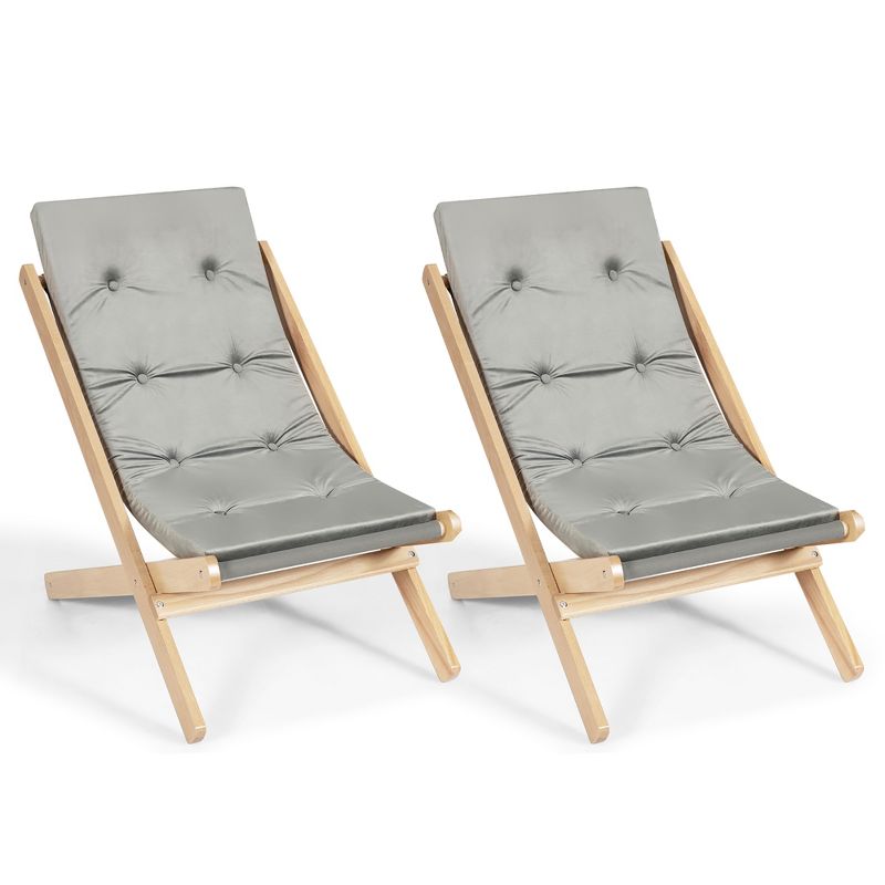 Costway Set of 2 Foldable Wood Sling Beech Chairs w/ 3 Adjustable Positions&Free Cushion, 2 of 10