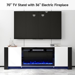 Real Relax 70 in. TV stand for TVs up to 80 in. with electric fireplace and LED lights Entertainment Center - 1 of 4