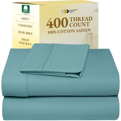Cotton Sheets Set - Softest 400 Thread Count Bed Sheets, 100% Cotton Sateen, Cooling, Deep Pocket by California Design Den