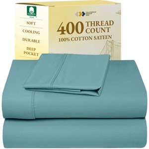 Cotton Sheets Set - Softest 400 Thread Count Bed Sheets, 100% Cotton Sateen, Cooling, Deep Pocket by California Design Den - 1 of 4