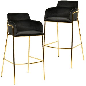 LeisureMod Axis 40" Upholstered Pub Chair Bar Stool Set of 2 with Gold Stainless Steel Base, Armrest & Footrest - Modern Accent for Kitchen & Bar - 1 of 4