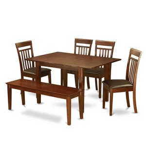 Modern 6 Piece Dining Set - Wood Table & Faux Leather Chairs - Bench Included - 32x60 Inch - 1 of 4
