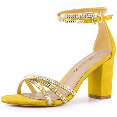 Allegra K Women's Rhinestones Crisscross Strap Strappy Chunky Heel Sandals