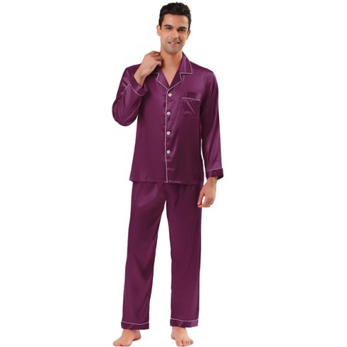 Lars Amadeus Men's Satin Pajama Sets Long Sleeve Loungewear Sleepwear V  Neck Button Down Pjs Set Purple X-large : Target