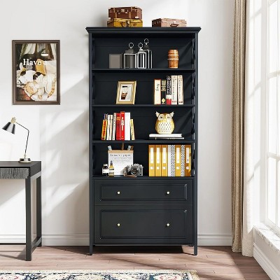 Hommoo 71.5” Retro Bookshelf with 2 Drawers