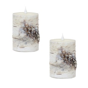 LED Pillar Candle Birch Style Wax 5" – (Set of 2) by Melrose - 1 of 3