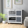 PawHut Indoor Rabbit Hutch w/ Wheels, 2-Tier Rabbit Cage, 35.5" Wooden Guinea Pig Cage with Feeding Trough, Removable Trays Ramps & Openable Top, Gray - 2 of 4