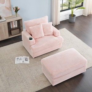 NicBex Couches for Living Room 39" Single Chaise Lounge Chair Corduroy Upholstered Sofa Sleeper Chair with Ottoman and Cup Holders - 1 of 4
