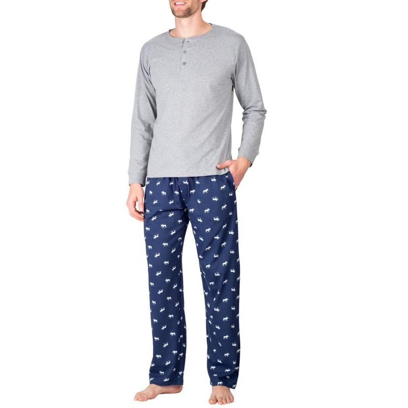 SLEEPHERO Men’s 2 Piece Pajama Set with Cotton Knit Men Pajama Pants and Long Sleeve Henley T-Shirt, 1 of 2