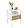 15.75'' Rattan Nightstands Boho End Table With Drawer Solid Wood Legs Open Shelf Modern Side Table - 2 of 4