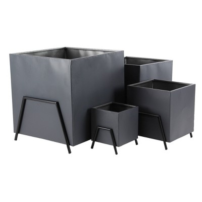 Set of 4 Modern Square Tin Plant Stands Black - Olivia & May