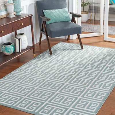 Blue and Ivory Geometric Handmade Wool Area Rug