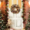 24 Inch Pre-Lit Christmas Wreaths for Front Door, Holiday Xmas Wreath with Battery Operated Lights, Pine Cones, Berries, Ball Ornaments, Leaves - 4 of 4