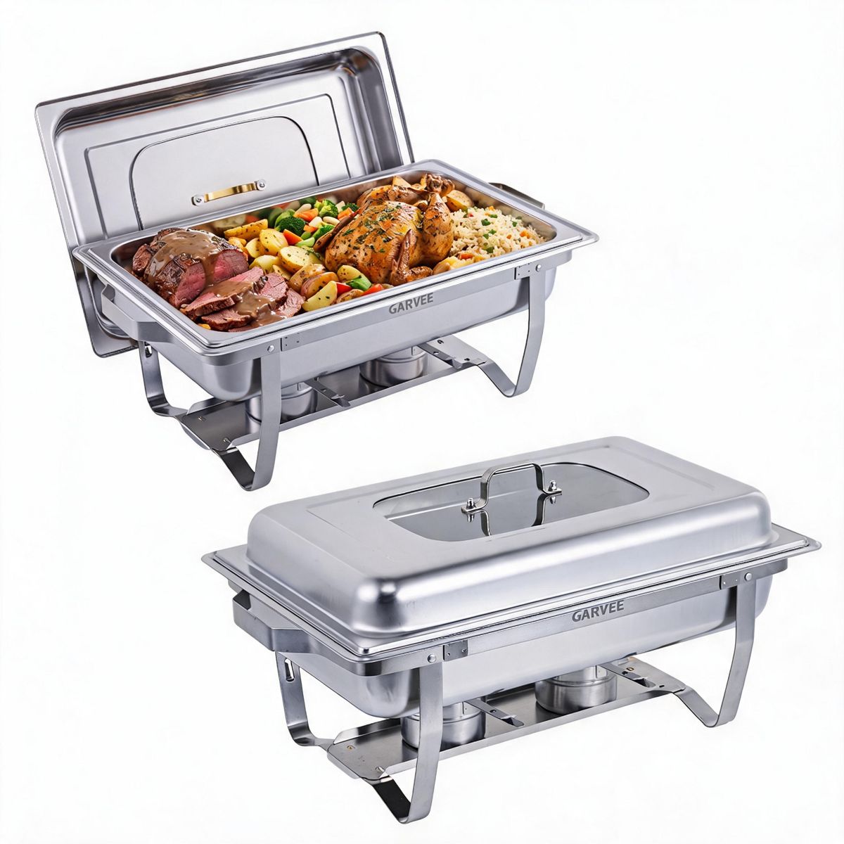 2 Pcs Chafing Dishes, Square Buffet Food Warmer Set for Catering, Hot & Cold Food Serving Pans with Rolled Edges, Heat-Resistant Handles