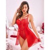 Clotth Women's Floral Lace Teddy Lingerie Nightgown, Floral Snap Crotch Chemise Nightie Babydoll Lingerie for Women, Red - 2 of 4