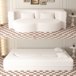 Kumasinova Modern Teddy Fabric Foam-Filled Floor Sofa with 2 Pillows, Convertible Sleeper Sofa Bed, 15" Full Size Folding Mattress for Living Room - 1 of 4
