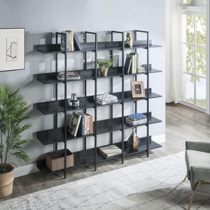 5 Tier Bookcase, Vintage Industrial Bookshelf with Metal Frame & MDF Board, Open Display Storage Rack for Living Room, Bedroom, Office, Black - 1 of 4