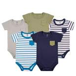 Hudson Baby Infant Boy Cotton Bodysuits 5pk, Basic Pocket