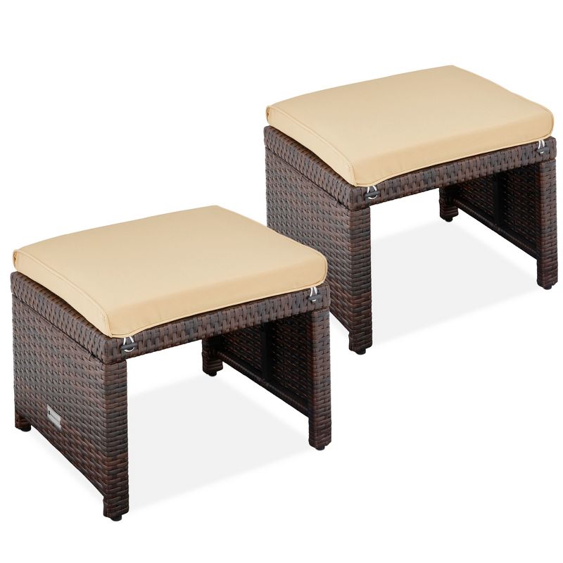 Best Choice Products Set of 2 Multipurpose Patio Wicker Ottomans w/ Removable Cushions, Steel Frame, 1 of 9