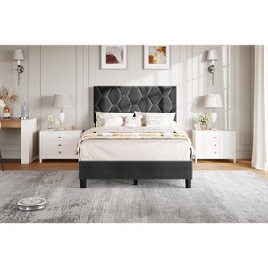 King Bed Frame with Upholstered Headboard, Heavy-Duty Platform Bed Frame with Strong Wood Slats, No Box Spring Needed/Noise Free/Easy Assembly - 1 of 4
