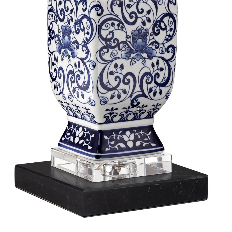 Barnes and Ivy Asian-Inspired Table Lamp 28" Tall with Square Black Marble Riser Blue White Drum Shade for Bedroom Living Room Nightstand, 5 of 8