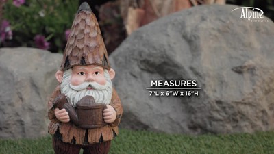 16" Brown Polystone Garden Gnome with Watering Can