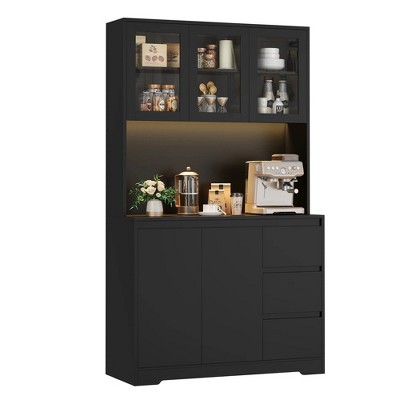 LunaLulinlk 70.9'' Kitchen Pantry Cabinet with Charging Station and LED Light
