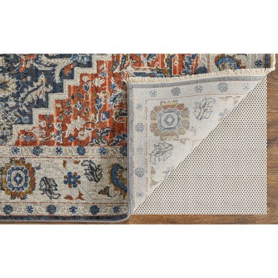 Kaia Ivory Blue Red Medallion Rectangular Area Rug