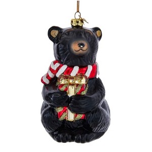 Kurt Adler Noble Gems Glass Ornament for Christmas Tree, Black Bear with Gift - 1 of 4