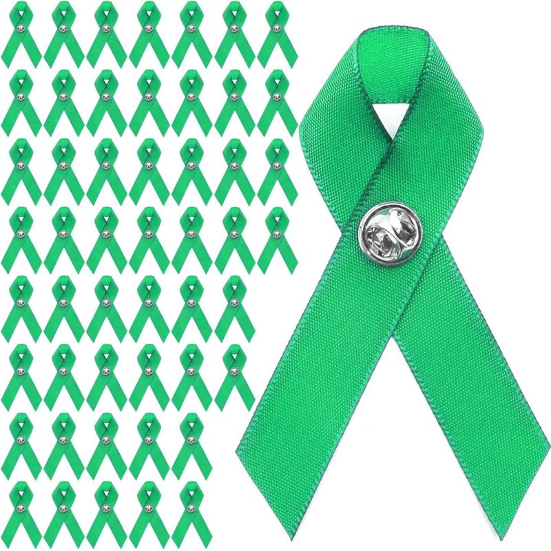 Bright Creations 50 Pack Green Satin Awareness Ribbons with Clutch Pins, 3.5 in, 1 of 7